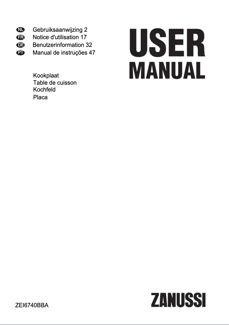 Page 1 de la notice Manuel utilisateur Zanussi ZEI6740BBA