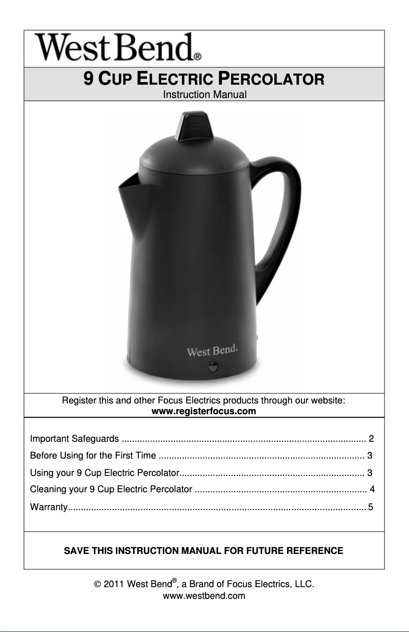 Page 1 de la notice Manuel utilisateur WestBend WSB54009