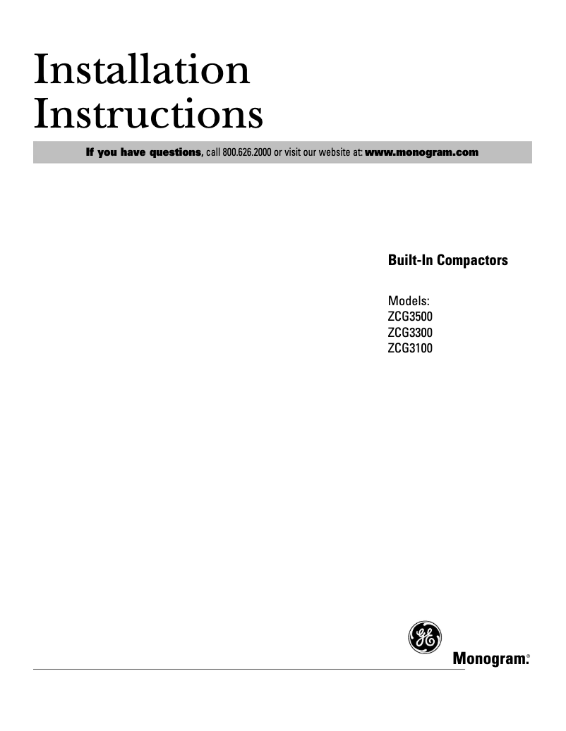 Page 1 de la notice Guide d'installation GE ZCG3100VBB