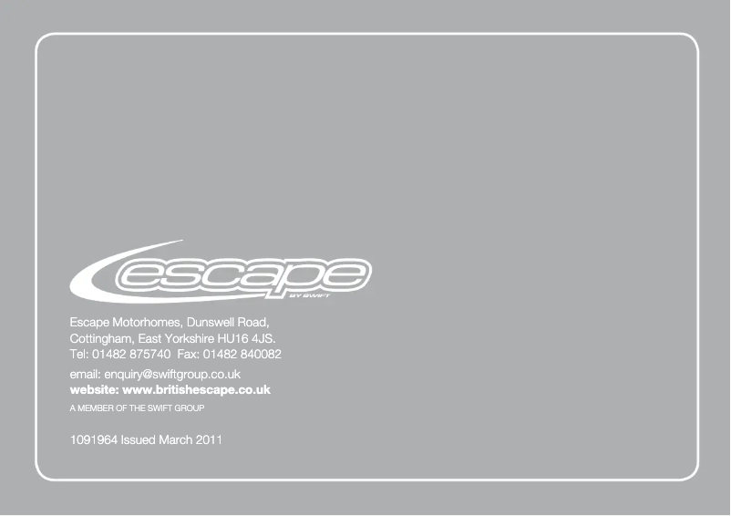 Page 1 de la notice Manuel utilisateur Swift Escape (2011)