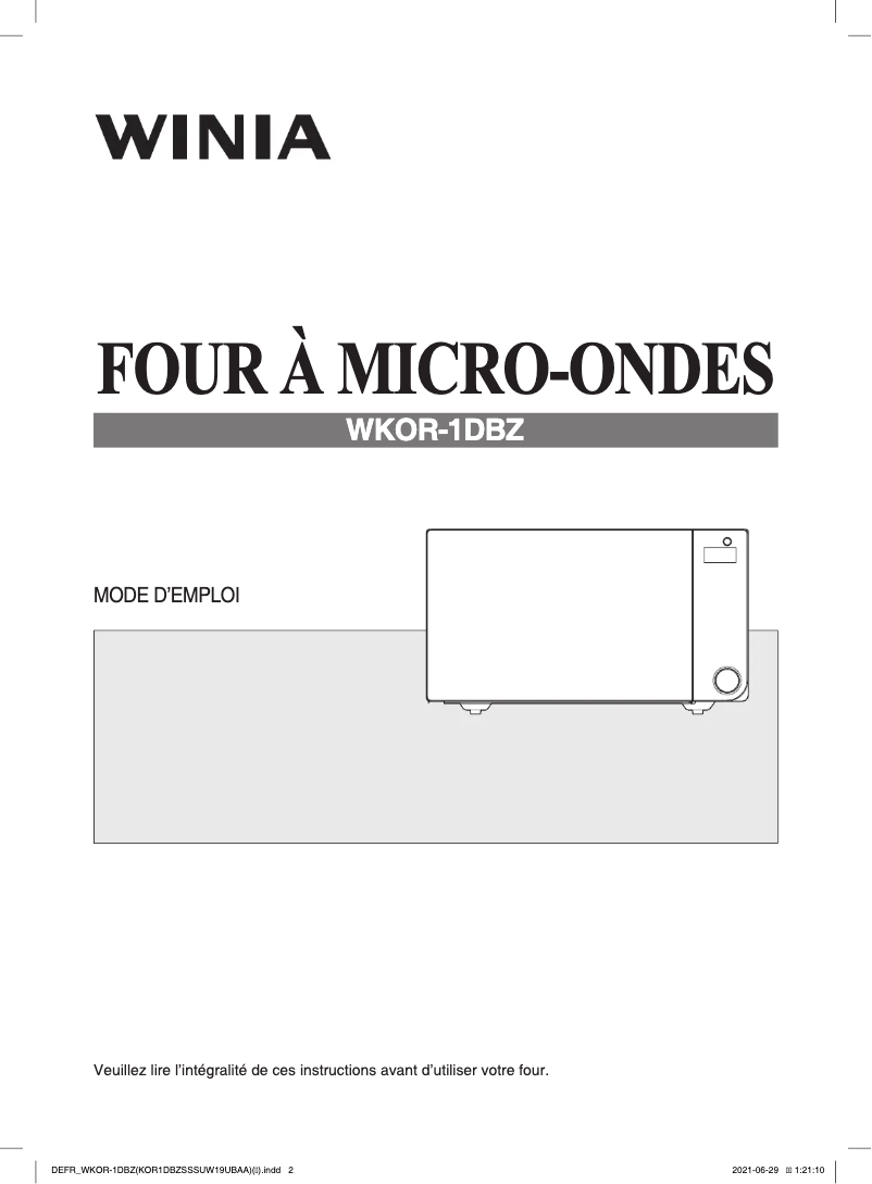 Page 1 de la notice Manuel utilisateur Winia WKOR-1DBZ
