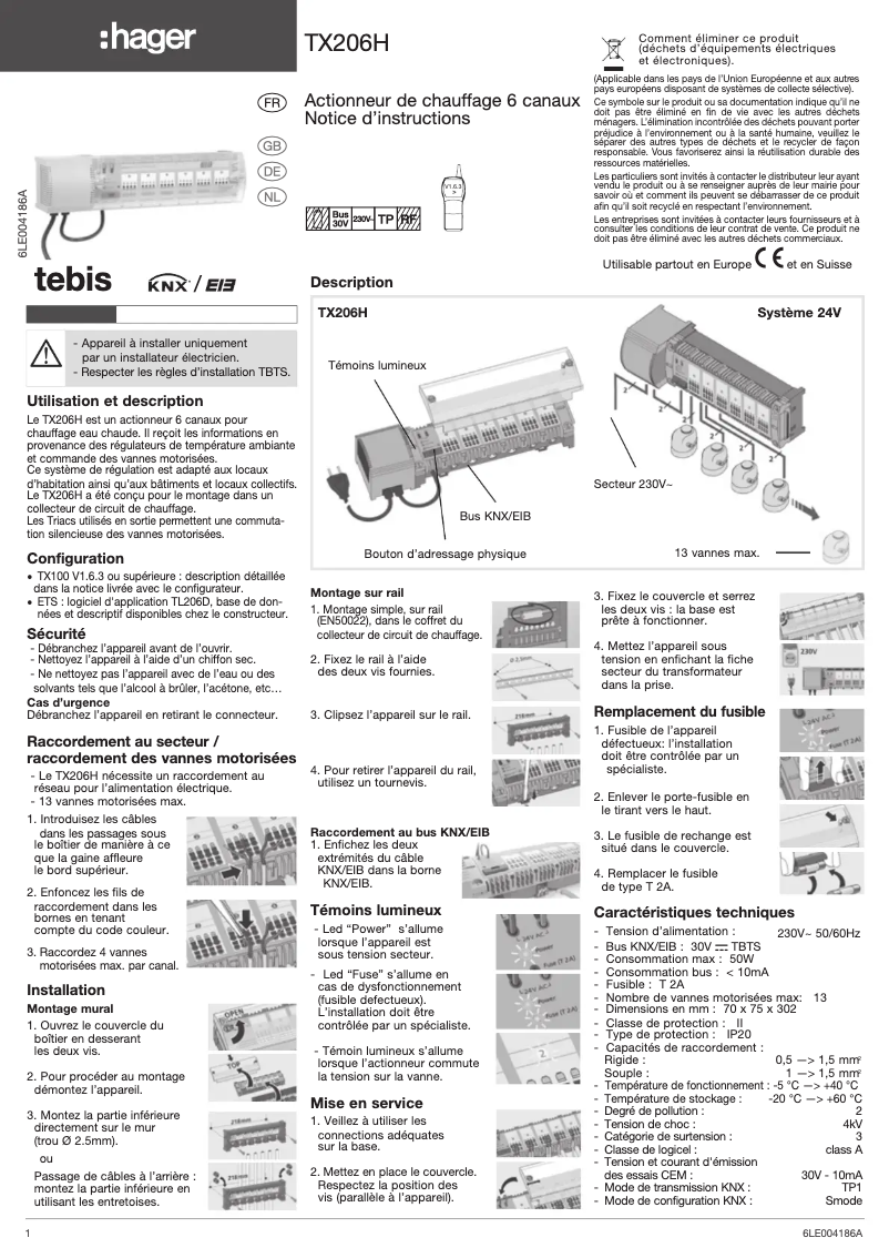Página 1 del manual Manual de instrucciones Hager TX206H