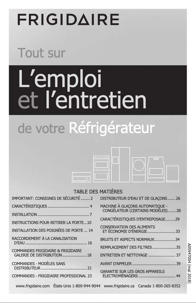 Page 1 de la notice Manuel utilisateur Frigidaire FFHB2750TP