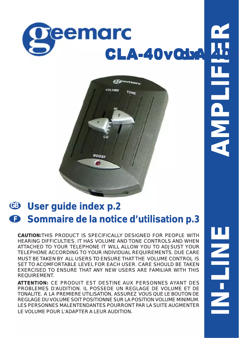 Page 1 de la notice Manuel utilisateur Geemarc CLA40