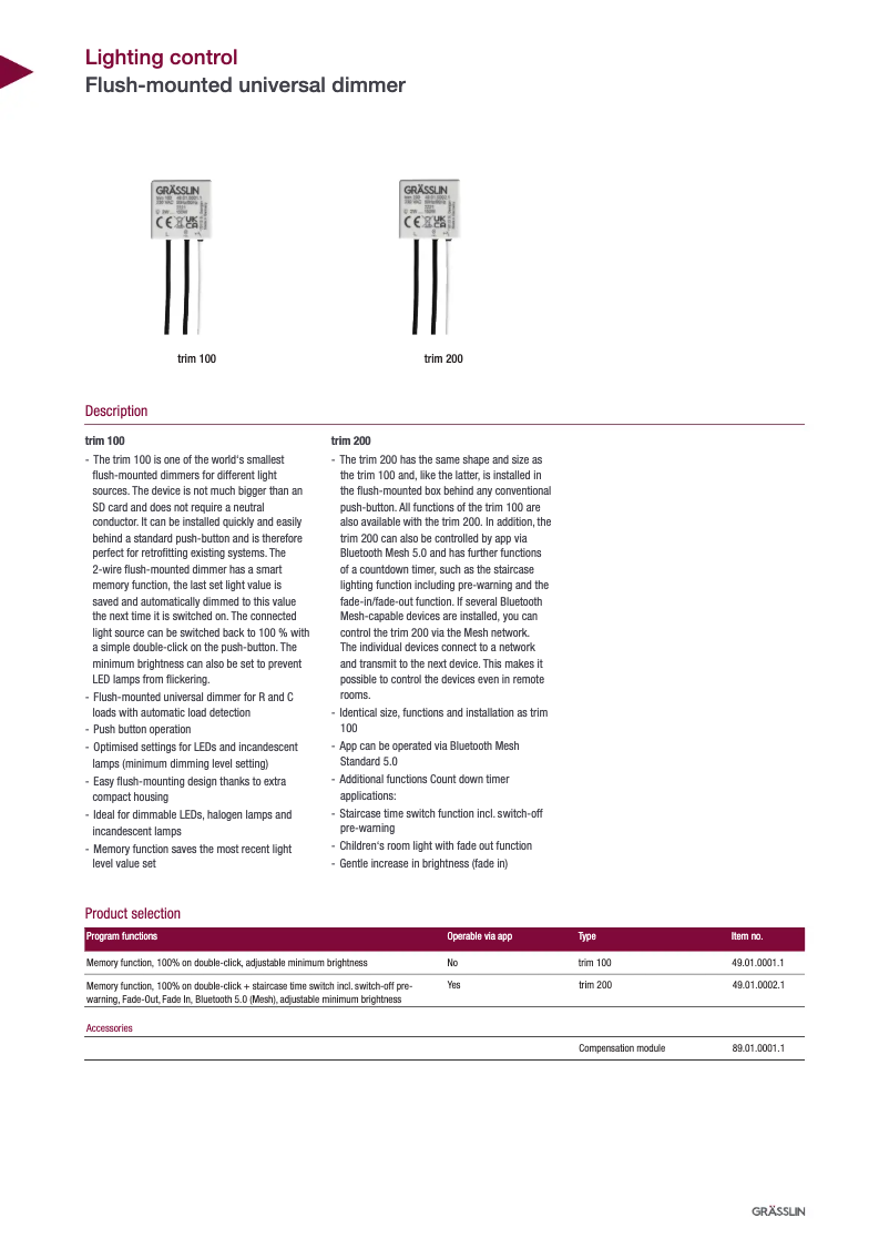 Page 1 de la notice Fiche technique Grässlin trim 200