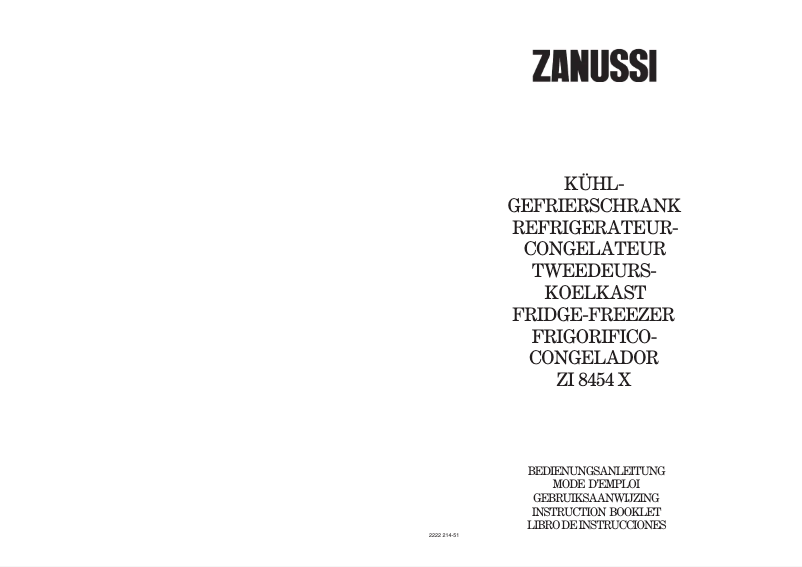 Page 1 de la notice Manuel utilisateur Zanussi ZI 8454 x