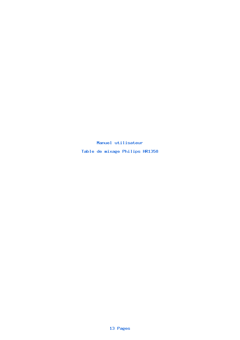Page 1 de la notice Manuel utilisateur Philips HR1358