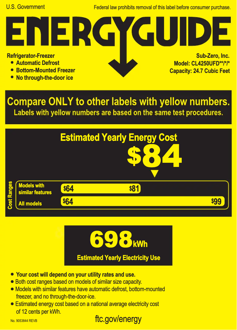 Page 1 de la notice Label énergétique Sub-Zero CL4250UFO