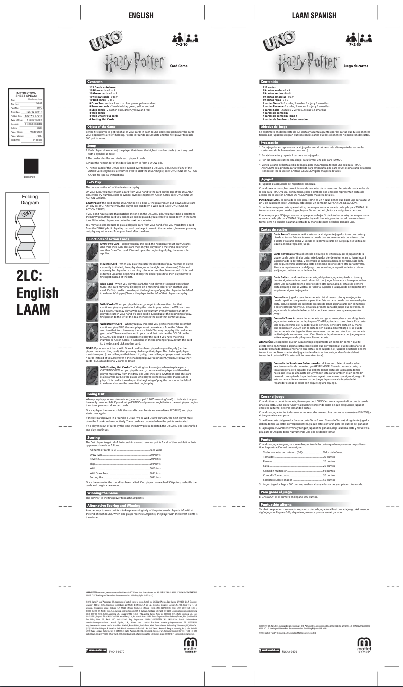 Page 1 de la notice Manuel utilisateur Mattel UNO Harry Potter