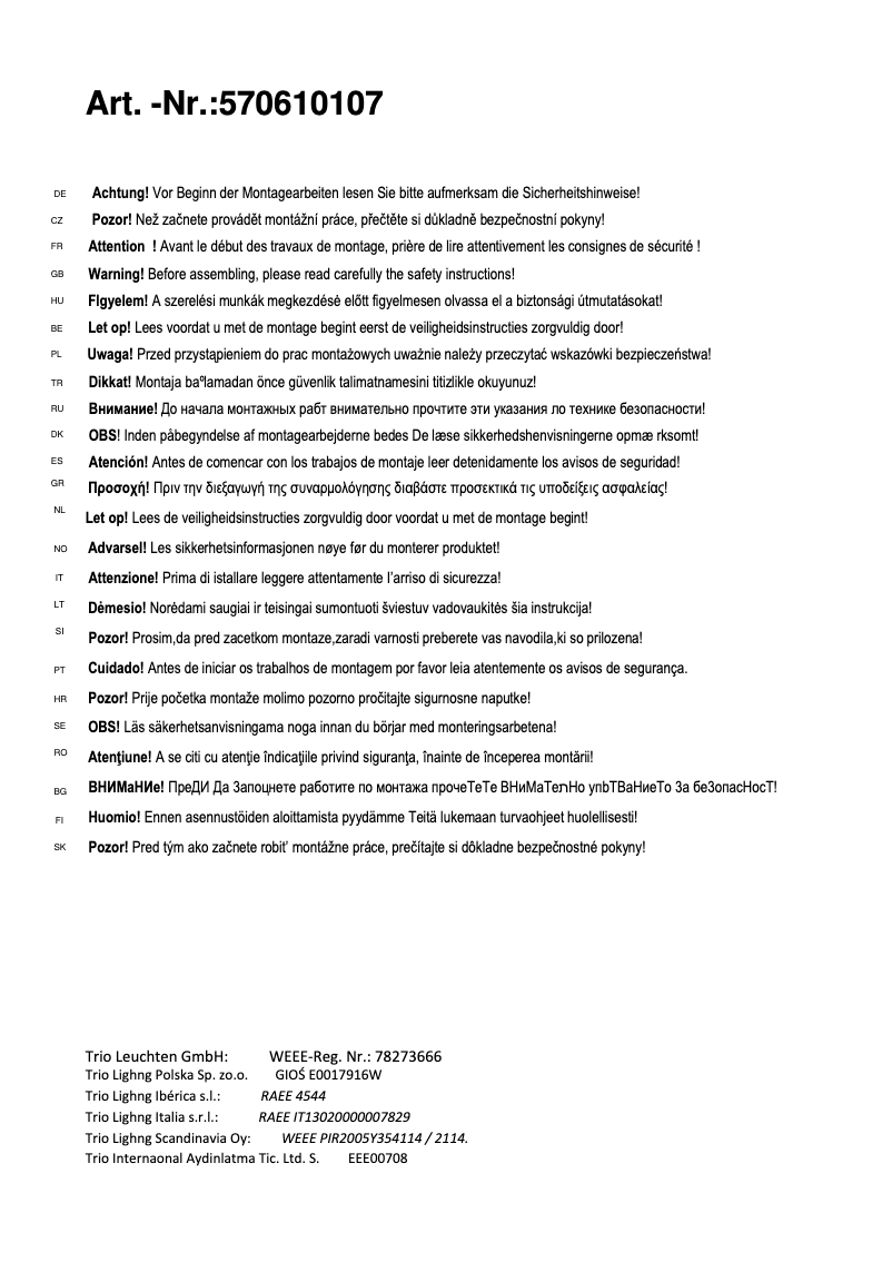 Page 1 de la notice Manuel utilisateur Trio Lighting Opium 570610107