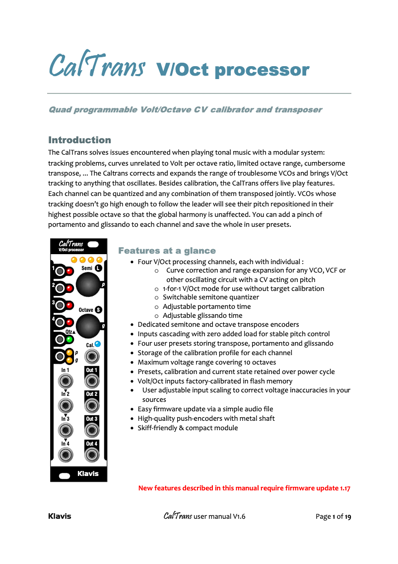 Page 1 de la notice Manuel utilisateur Klavis CalTrans