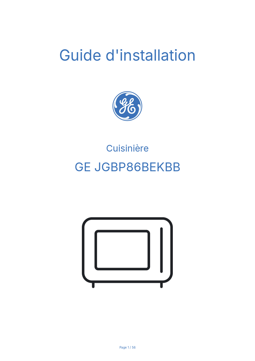 Page 1 de la notice Guide d'installation GE JGBP86BEKBB