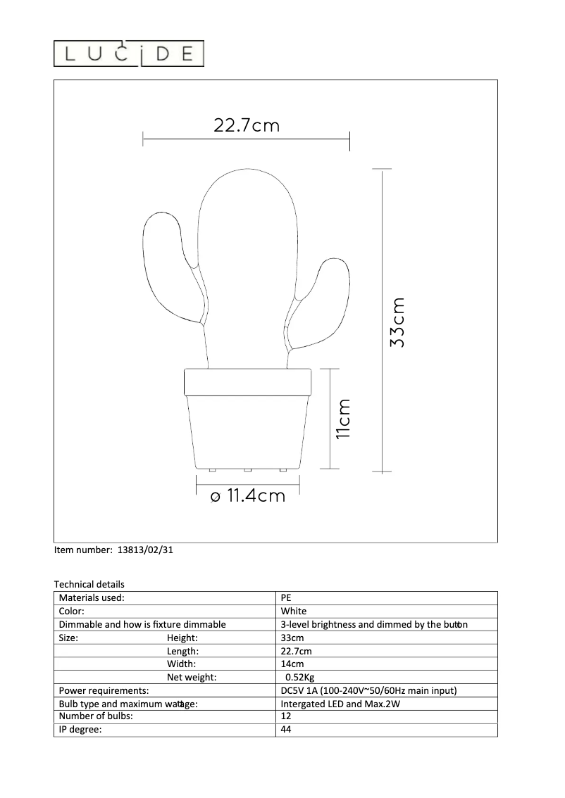 Page 1 of the manual User Manual Lucide Cactus
