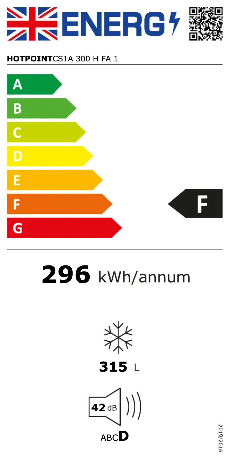 Page 1 of the manual Energy Label Hotpoint CS1A 300 H FA 1