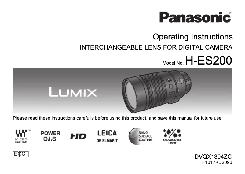 Page 1 de la notice Manuel utilisateur Panasonic Lumix H-ES200GC