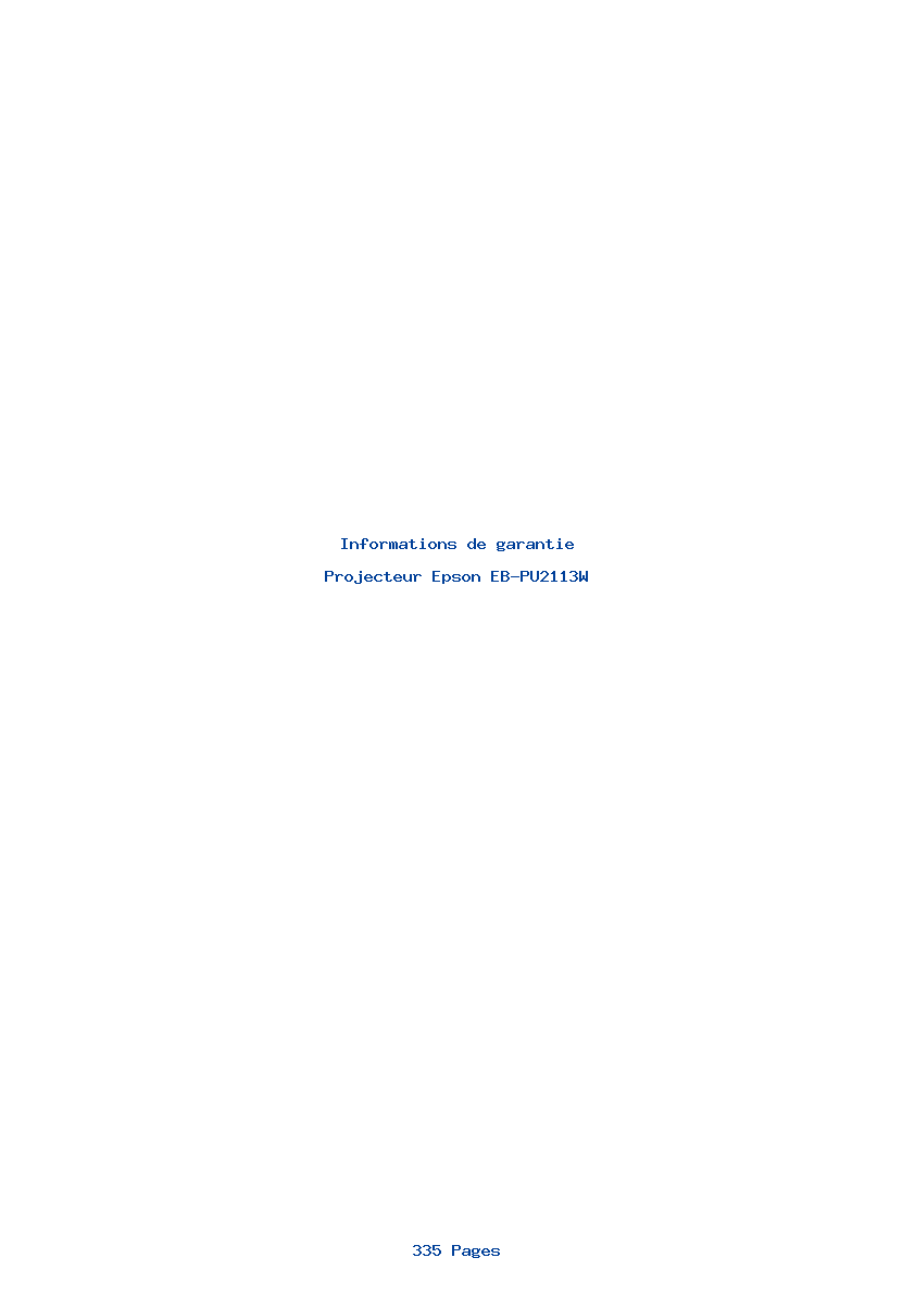 Page 1 de la notice Informations de garantie Epson EB-PU2113W