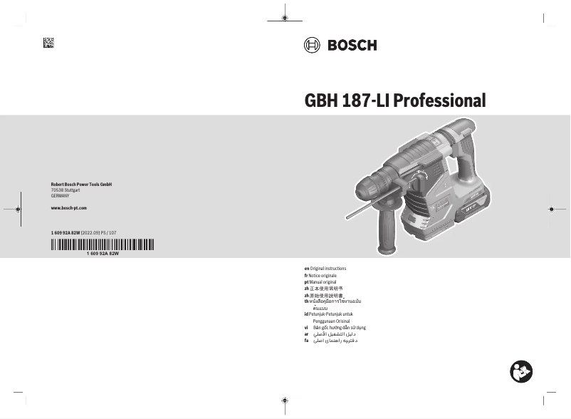 Page 1 de la notice Manuel utilisateur Bosch GBH 187-LI Professional