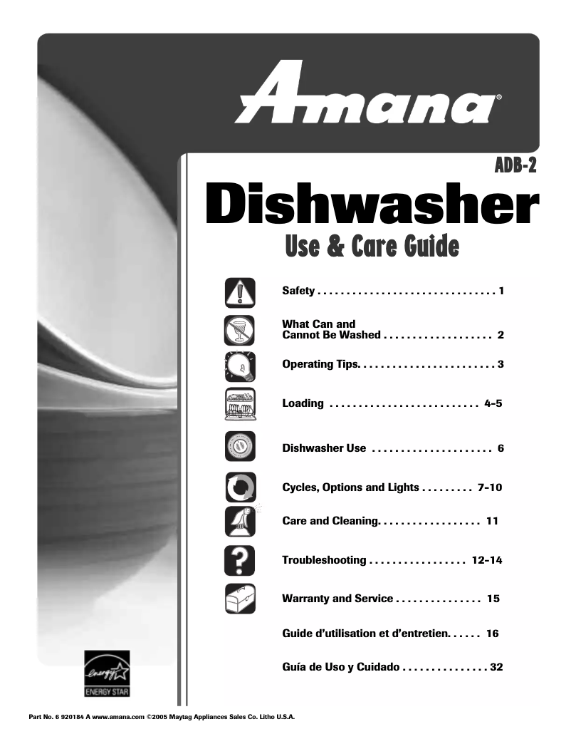 Page 1 de la notice Manuel utilisateur Amana ADB2500AWW