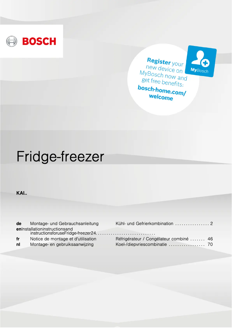 Page 1 of the manual Instruction Manual Bosch KAI93VIFP