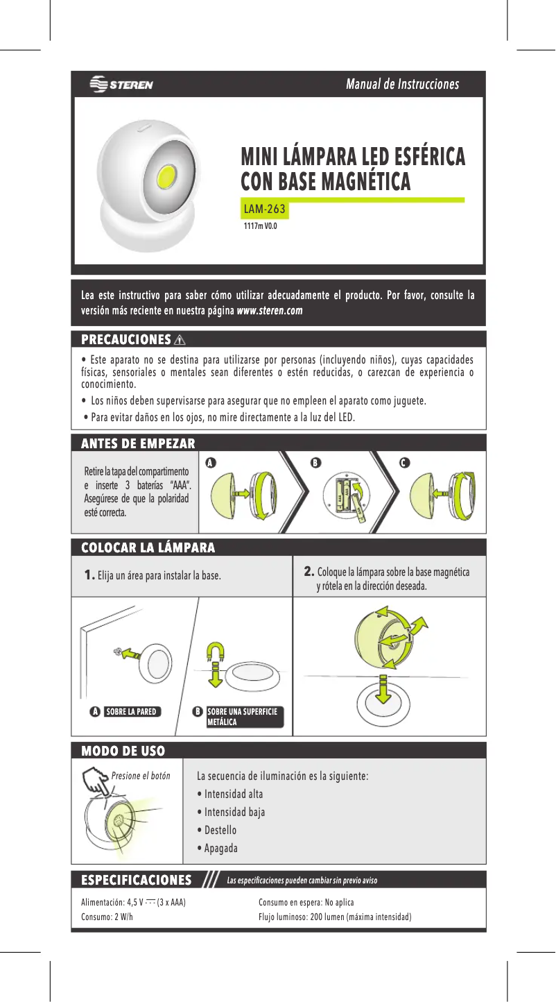 Page 1 de la notice Manuel utilisateur Steren LAM-263
