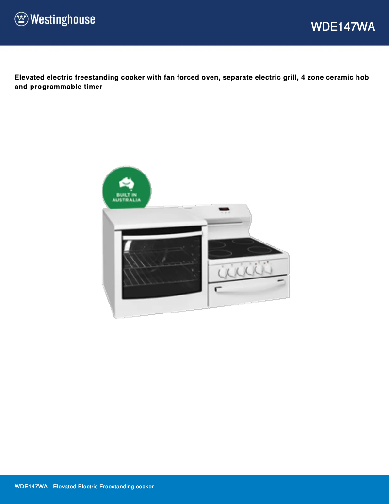 Page 1 de la notice Fiche technique Westinghouse WDE147WA