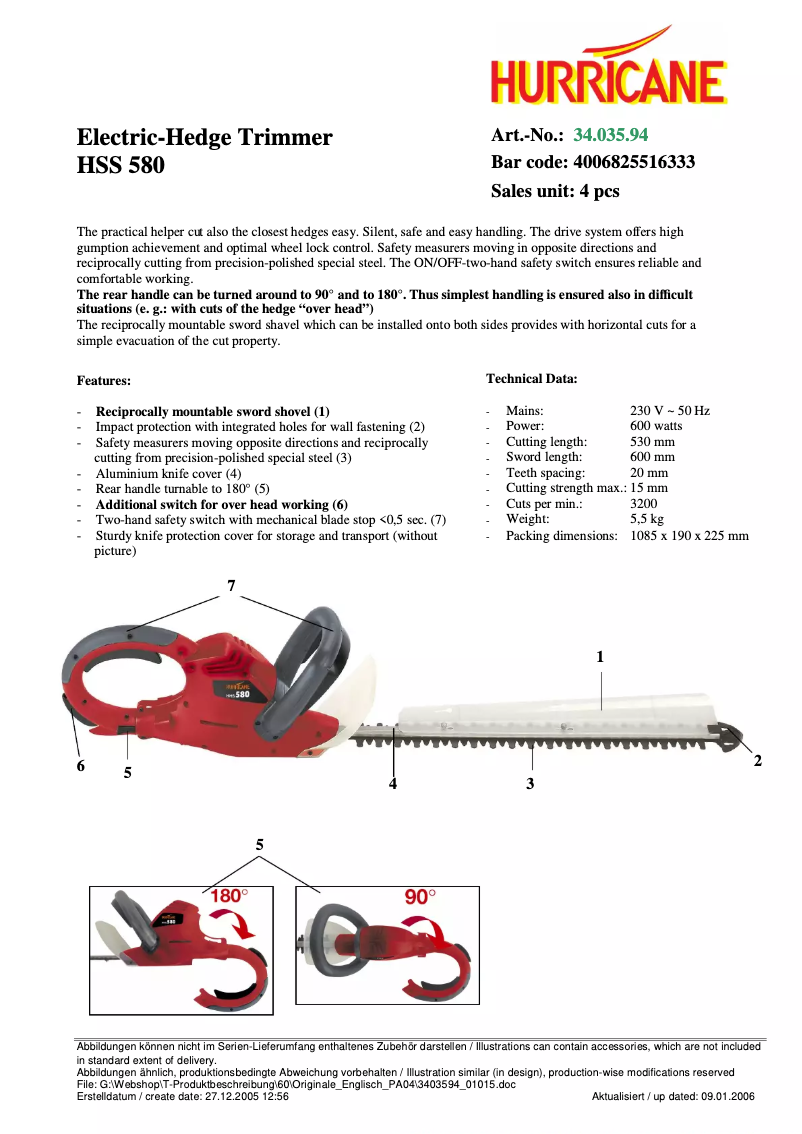 Página 1 del manual Manual de usuario Hurricane HHS 580