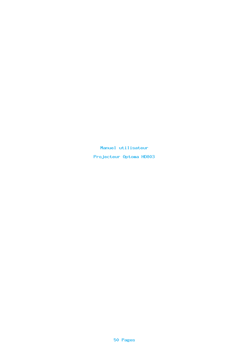 Page 1 de la notice Manuel utilisateur Optoma HD803