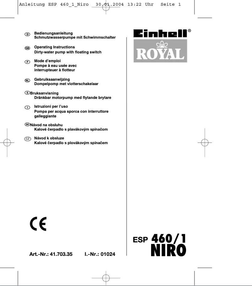 Page 1 de la notice Manuel utilisateur Einhell Royal ESP 460/1