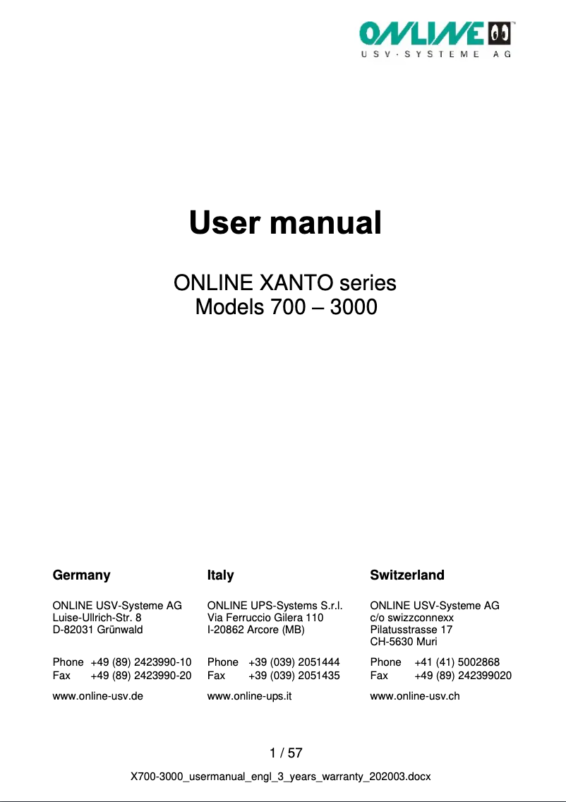 Página 1 del manual Manual de usuario Online USV Xanto 3000R