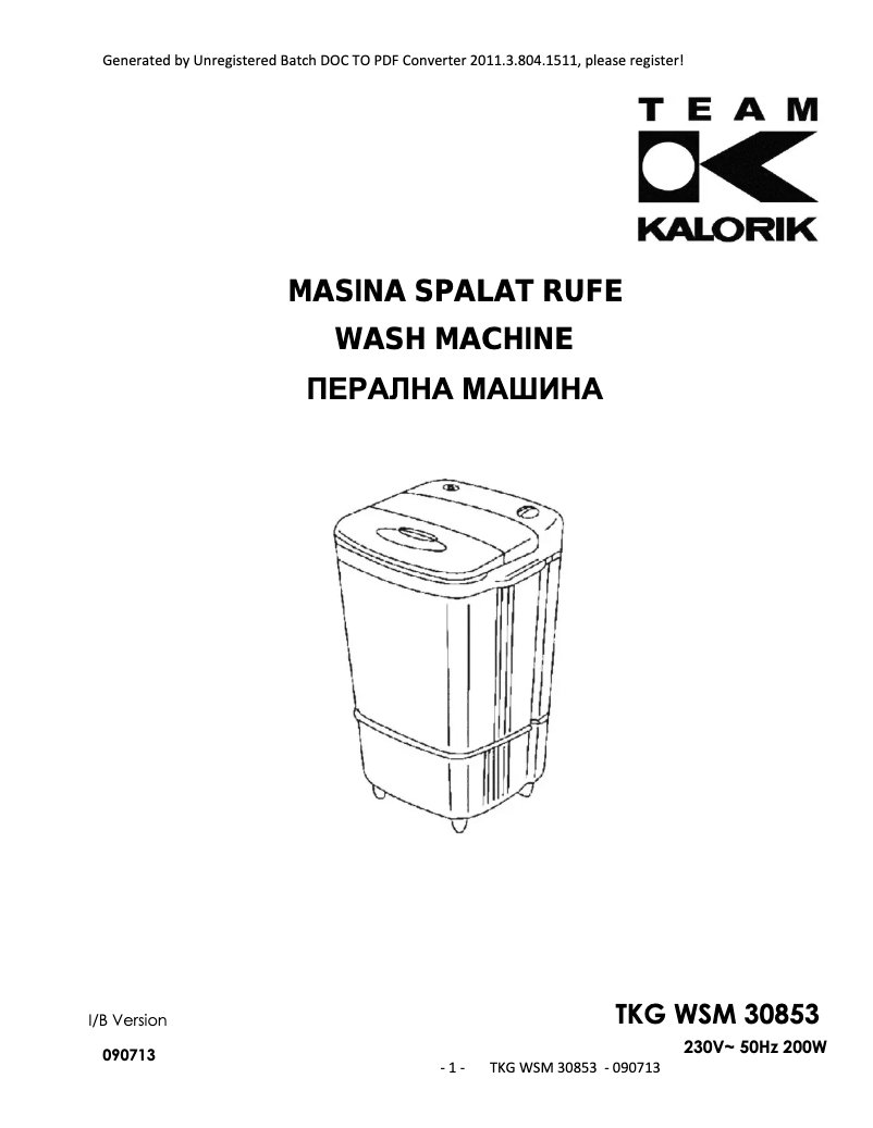 Page 1 of the manual User Manual Kalorik TKG WSM 30853