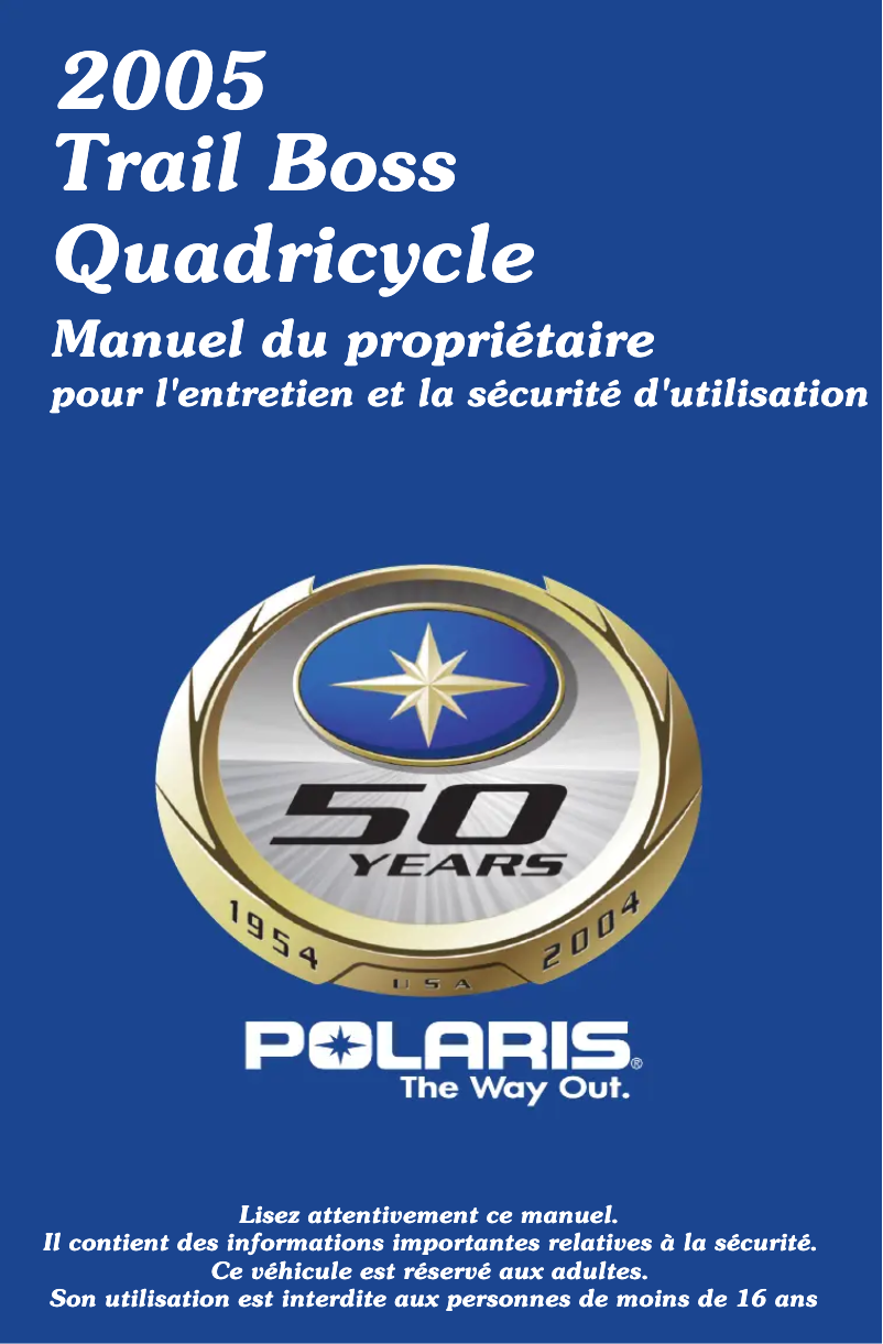 Page 1 de la notice Manuel utilisateur Polaris Trail Boss 330 (2005)