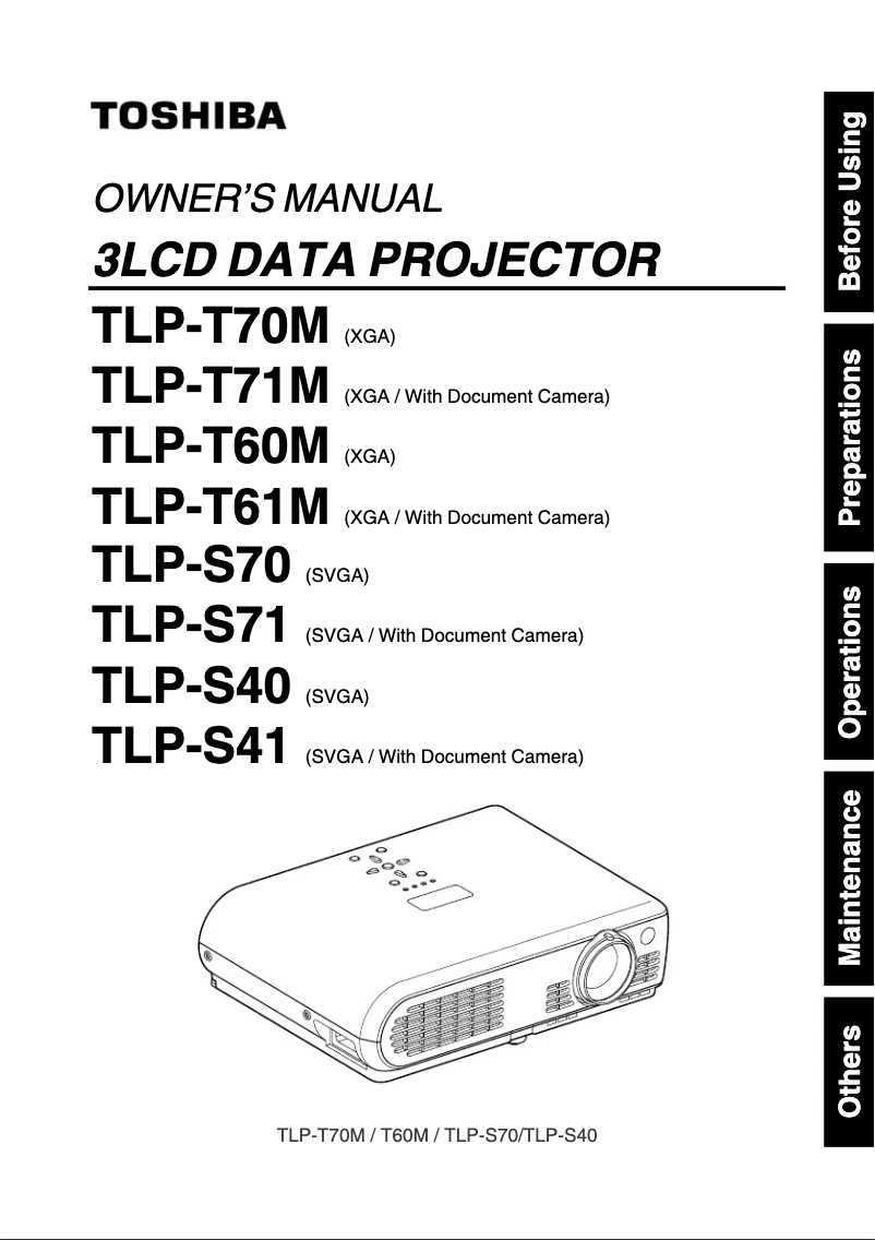 Page 1 de la notice Manuel utilisateur Toshiba TLP-S41