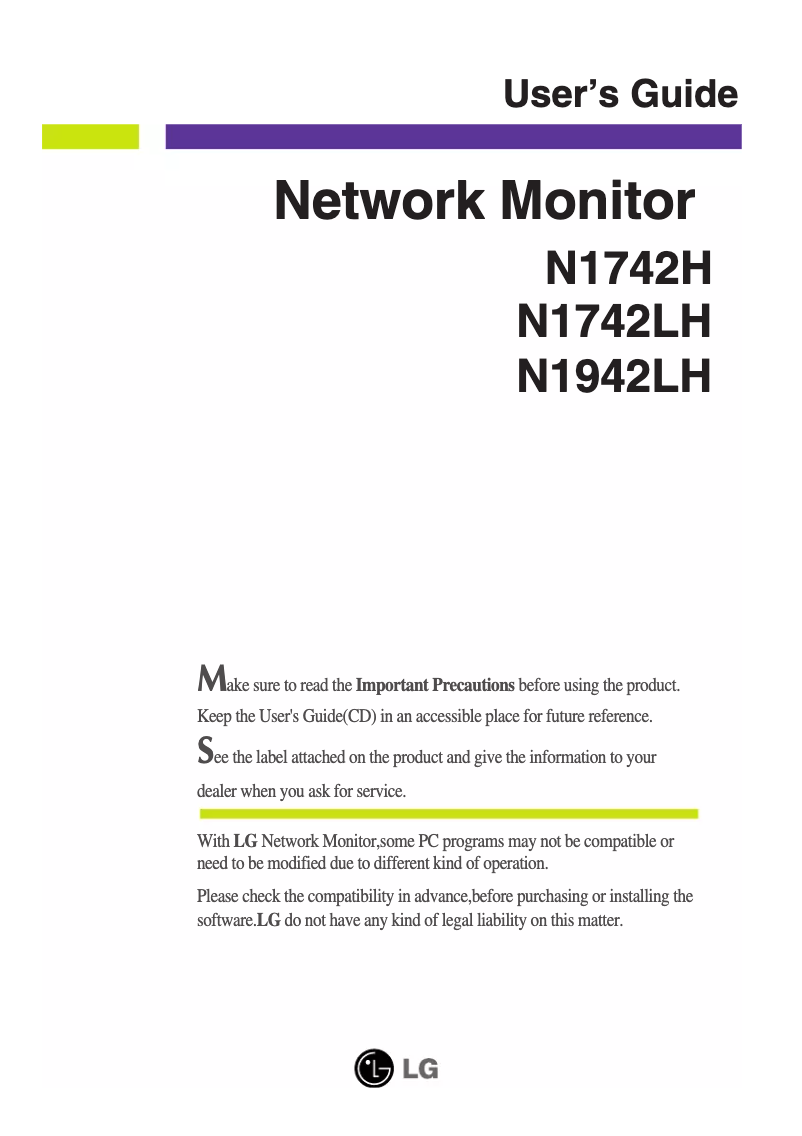 Page 1 de la notice Manuel utilisateur LG N1942LH