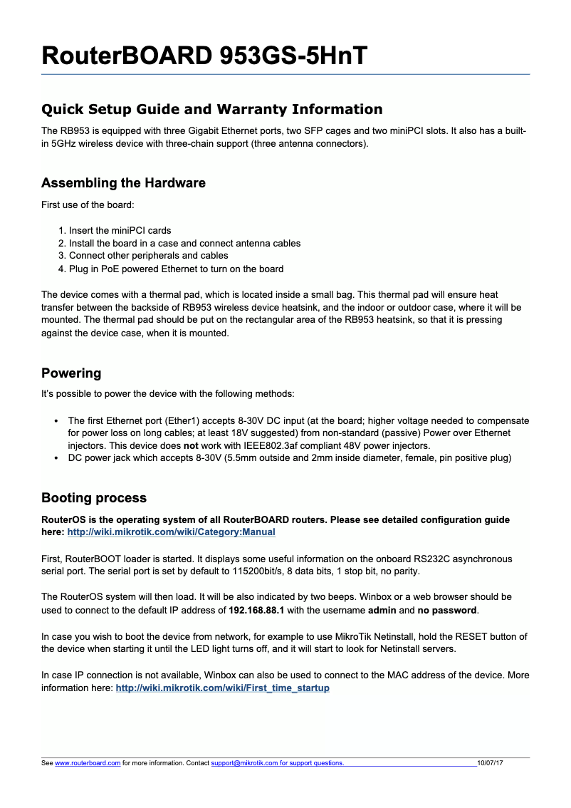 Page 1 de la notice Manuel utilisateur Mikrotik RB953GS-5HNT-RP