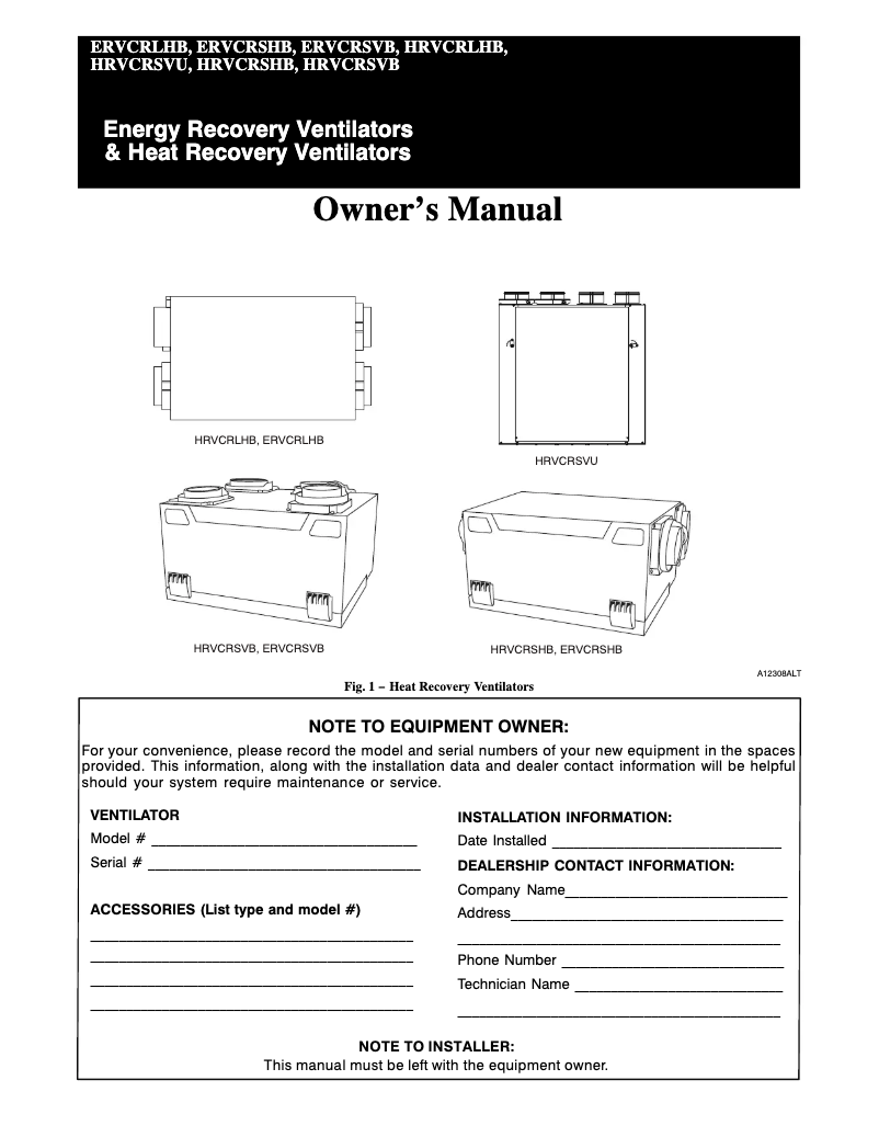 Página 1 del manual Manual de usuario Carrier Performance HRVCRSVB