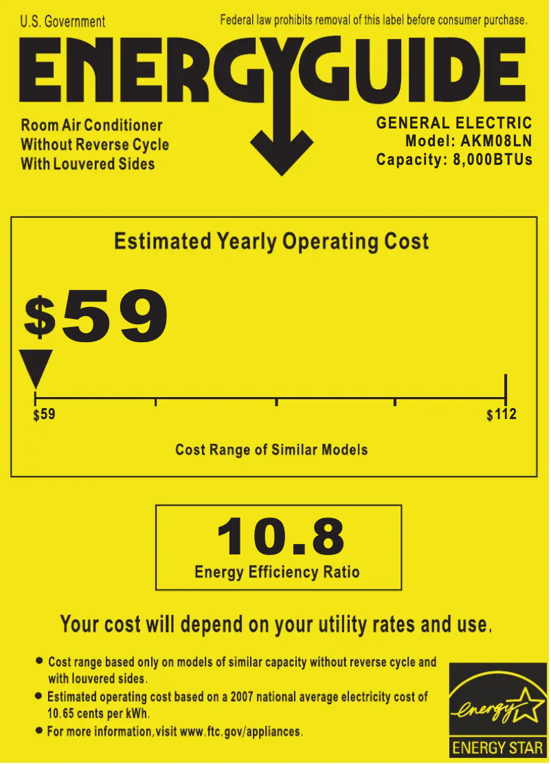 Page 1 de la notice Label énergétique GE AKM08LN