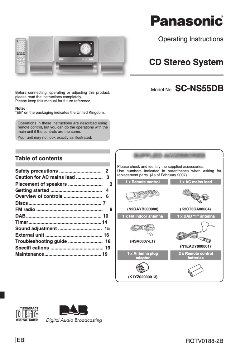 Página 1 del manual Manual de usuario Panasonic SC-NS55DB