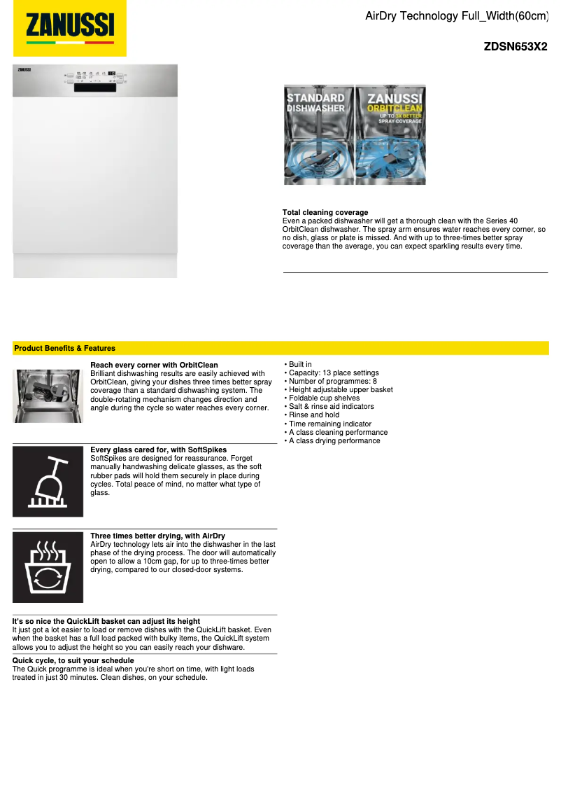 Page 1 de la notice Fiche technique Zanussi ZDSN653X2