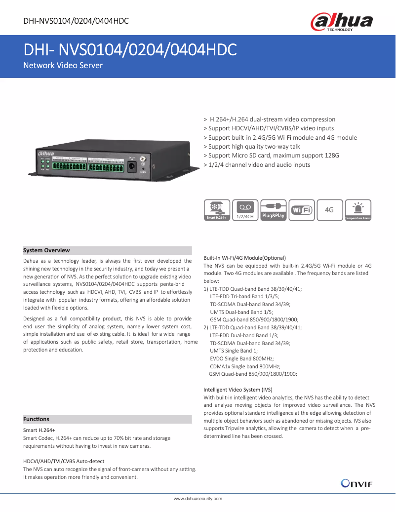 Page 1 de la notice Fiche technique Dahua Technology NVS0104