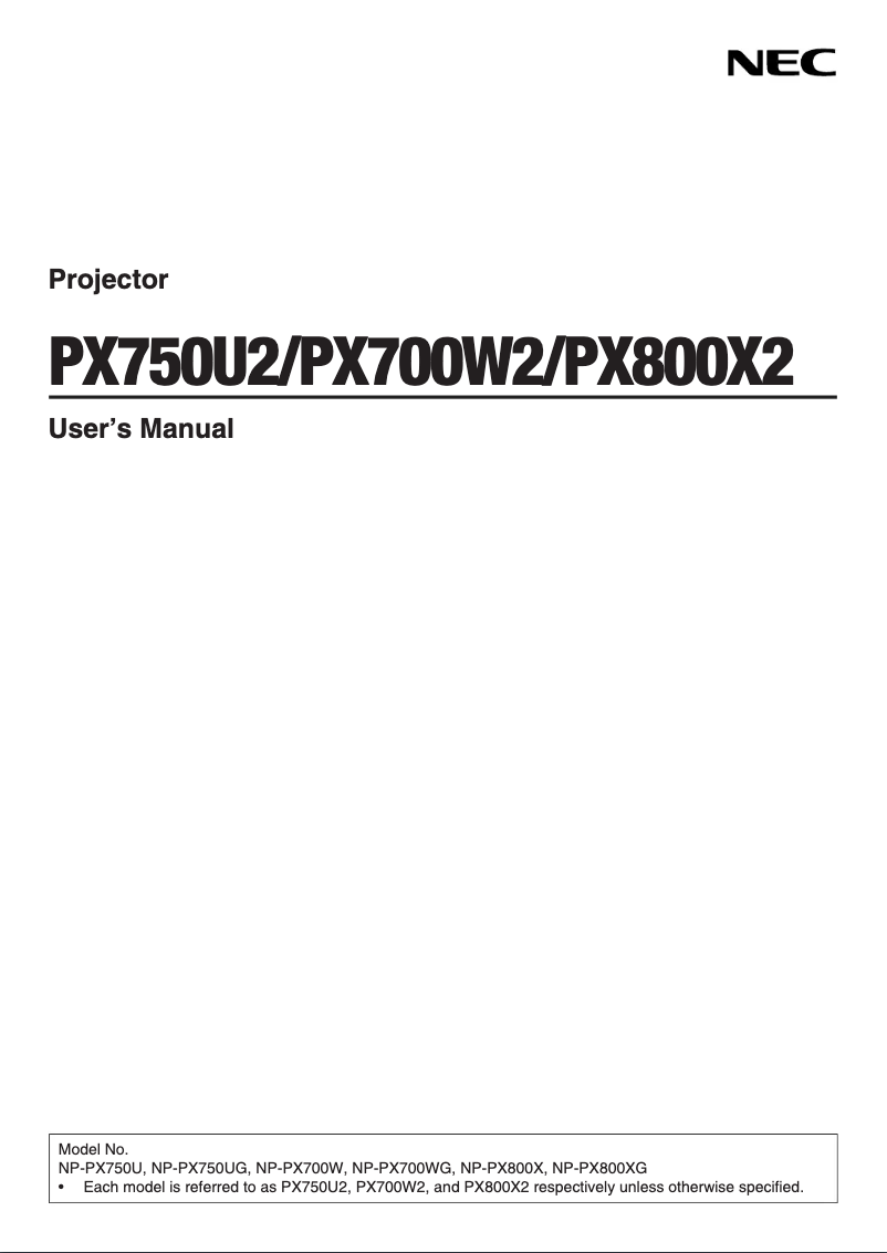 Page 1 de la notice Manuel utilisateur NEC PX700W2
