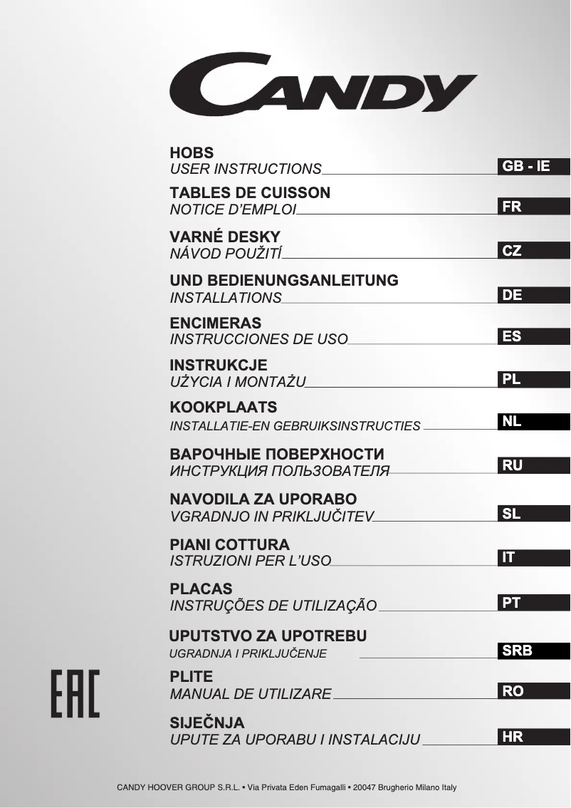 Page 1 of the manual User Manual Candy CVG64SPB