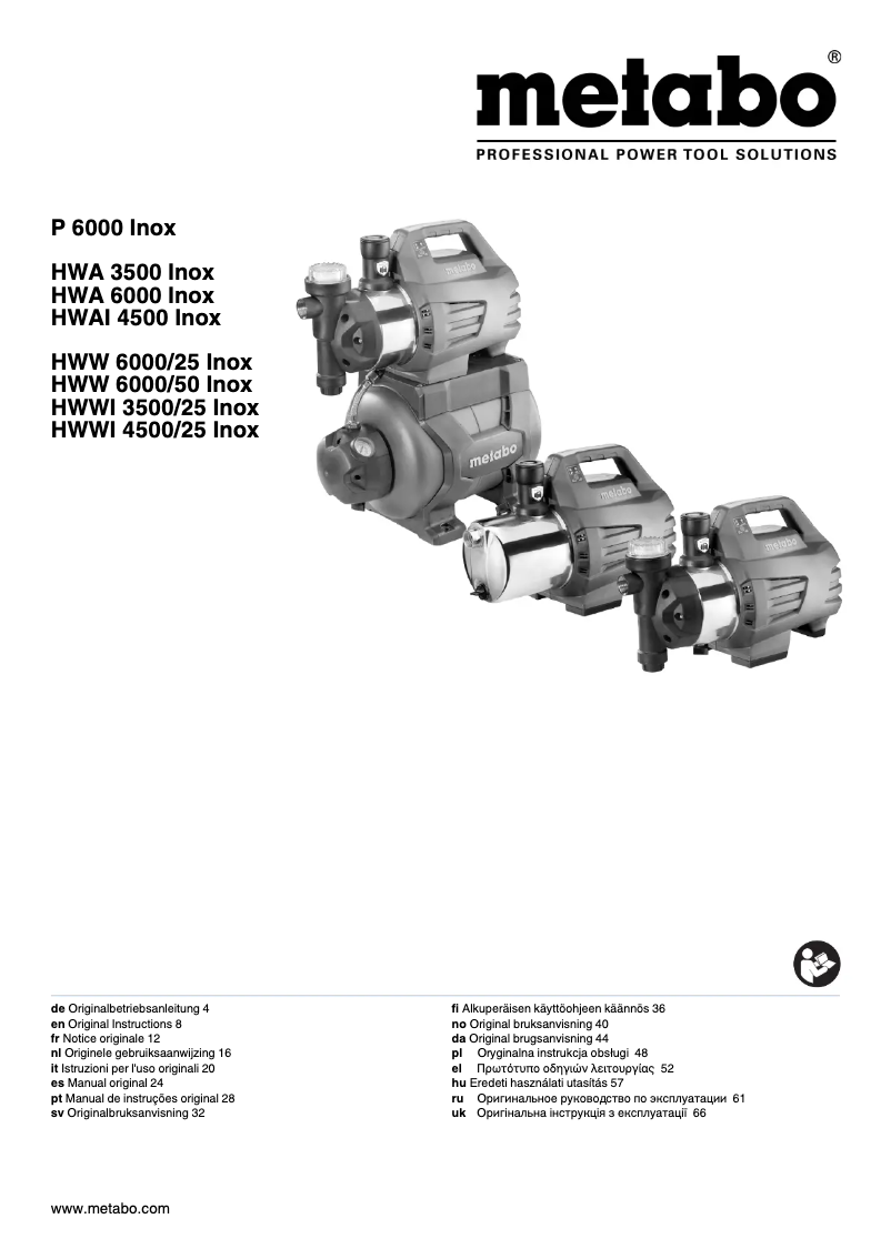 Page 1 of the manual User Manual Metabo HWWI 4500/25 Inox