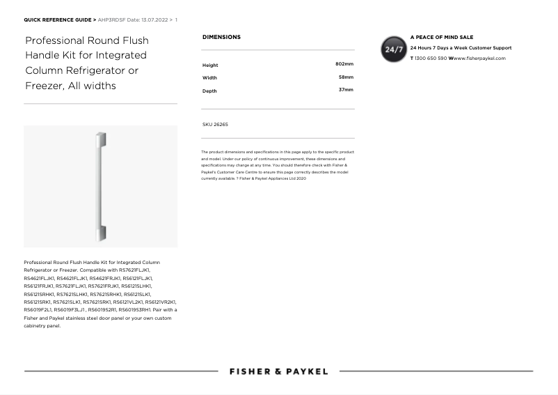 Page 1 de la notice Manuel utilisateur Fisher & Paykel AHP3RDSF