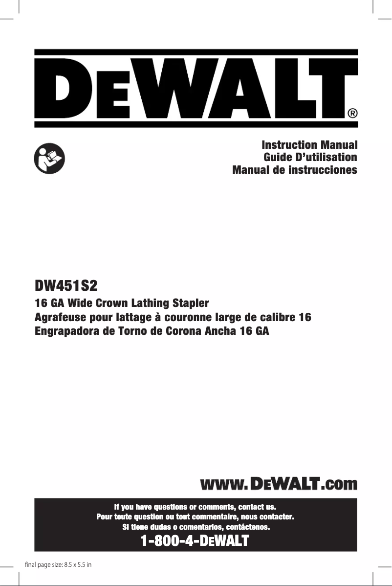 Page 1 de la notice Manuel utilisateur DeWalt DW451S2