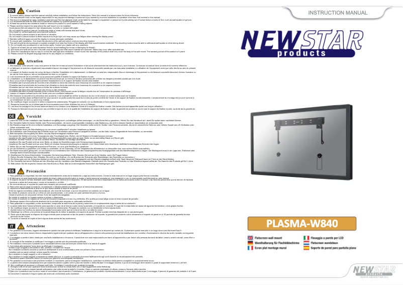 Page 1 de la notice Manuel utilisateur Newstar PLASMA-W840
