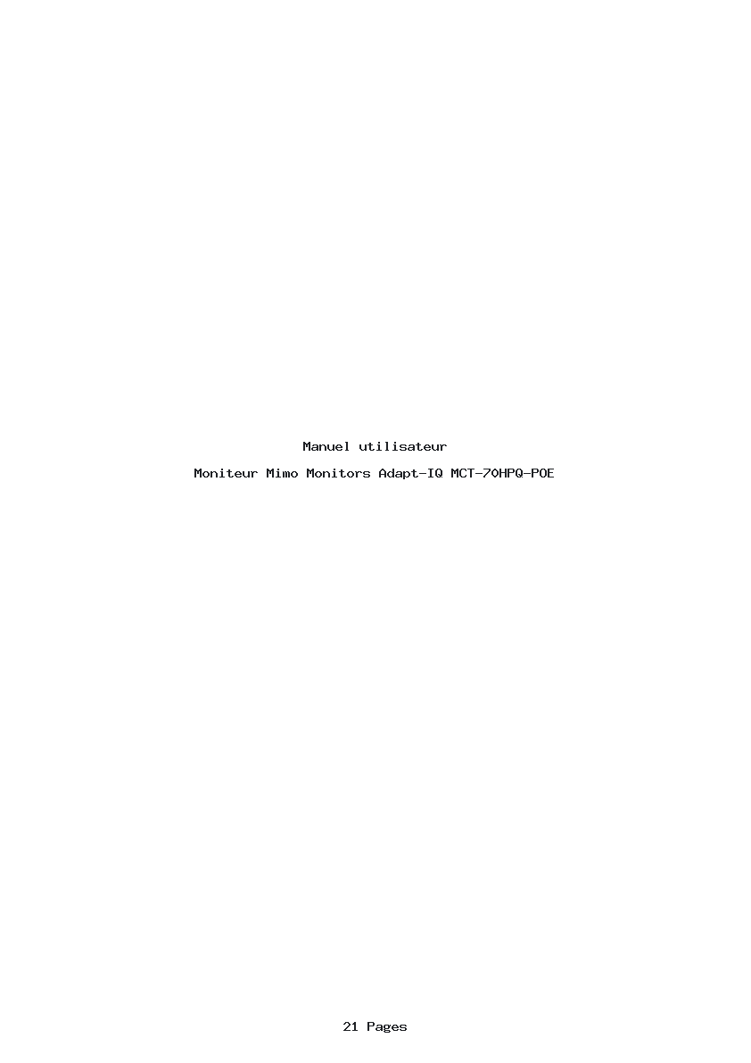 Page 1 de la notice Manuel utilisateur Mimo Monitors Adapt-IQ MCT-70HPQ-POE