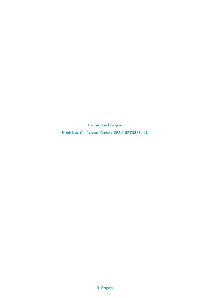 Page 1 de la notice Fiche technique Candy CSS4137TW3/1-11