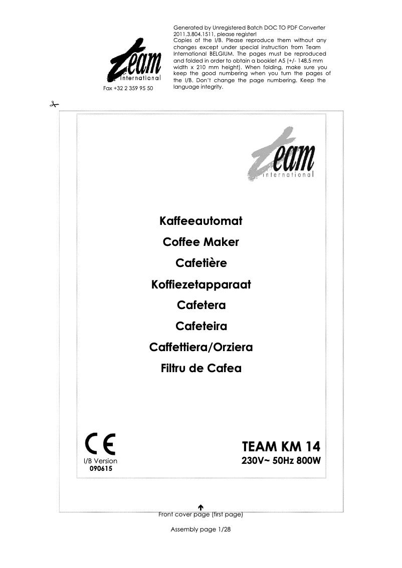 Page 1 de la notice Manuel utilisateur Team KM 14