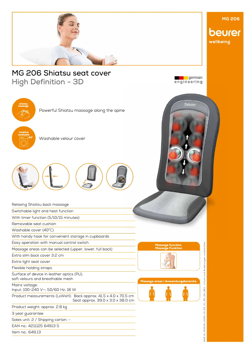 Página 1 del manual Ficha técnica Beurer MG 206