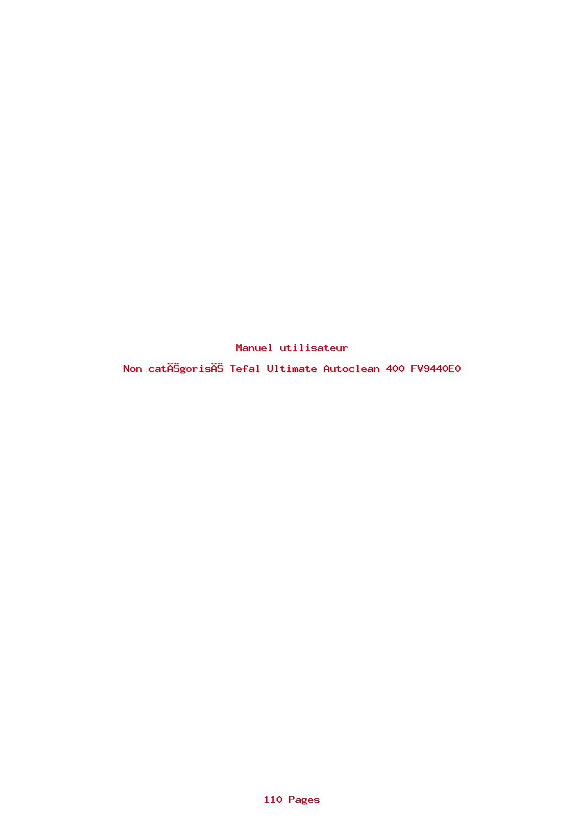 Image de la première page du manuel de l'appareil Ultimate Autoclean 400 FV9440E0